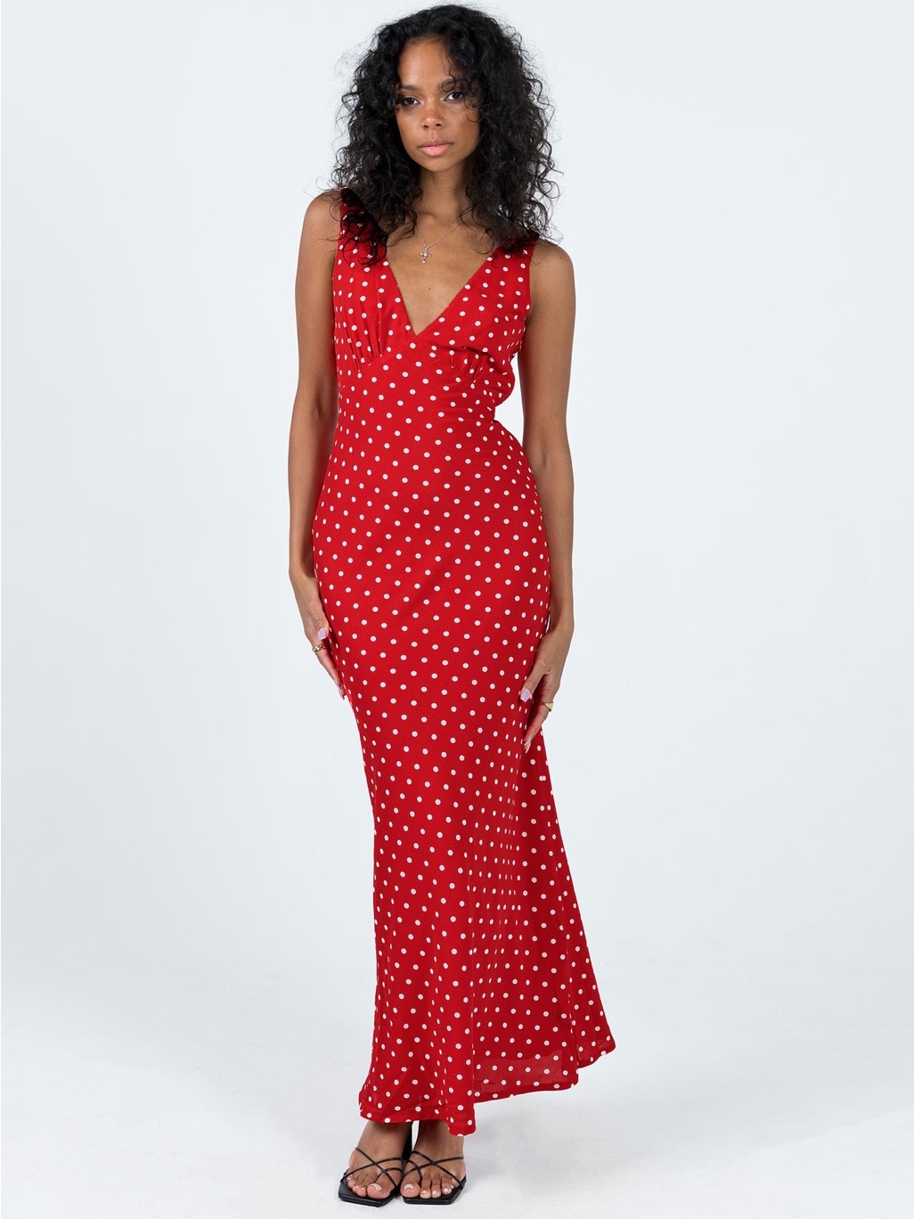 Princess Polly Red Polka Dot V-Neck Maxi Dress